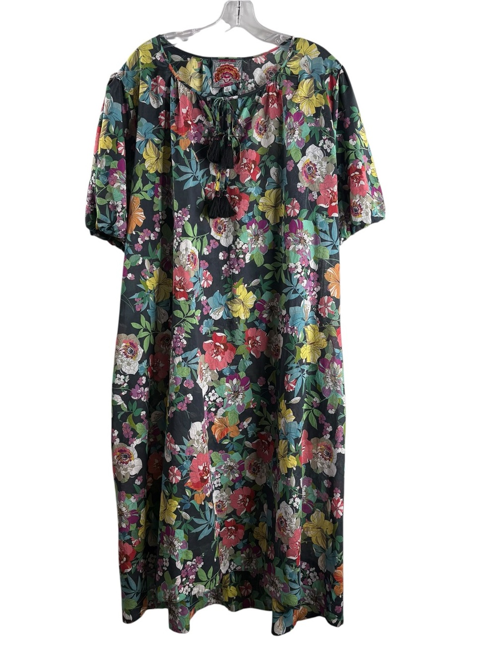 Johnny Was Gray Floral Tie-Front Midi Dress Tie at Neck $248